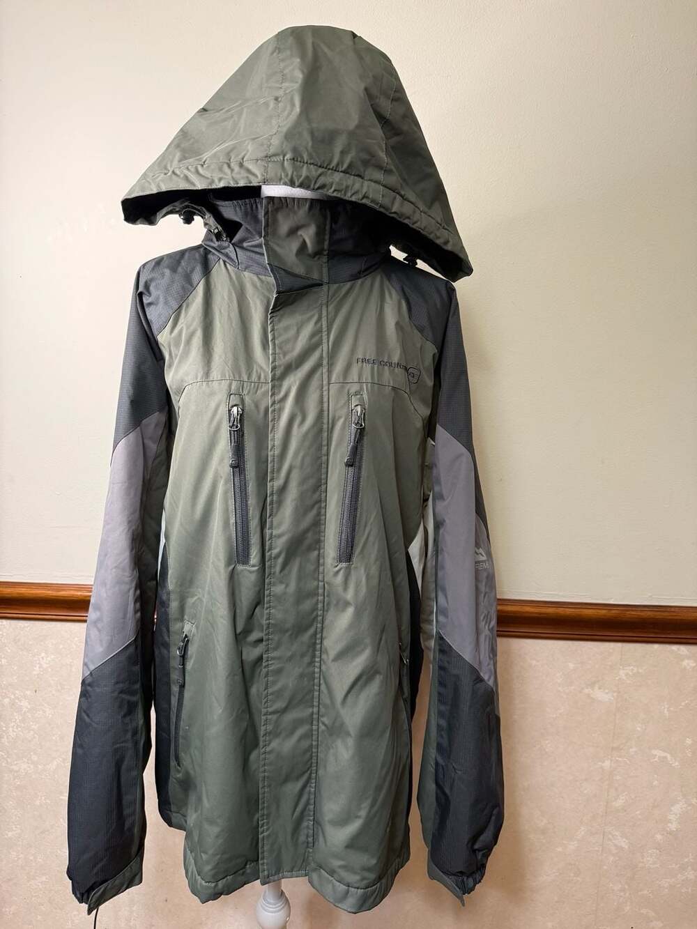 Free Country Fleece Lined Hooded Jacket Coat Olive Green Men's Large